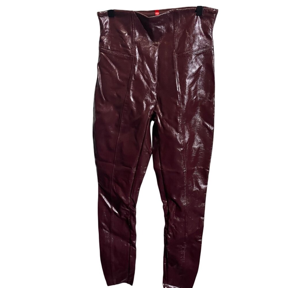 SPANX High-Waist Faux Leather Leggings in Deep Burgundy